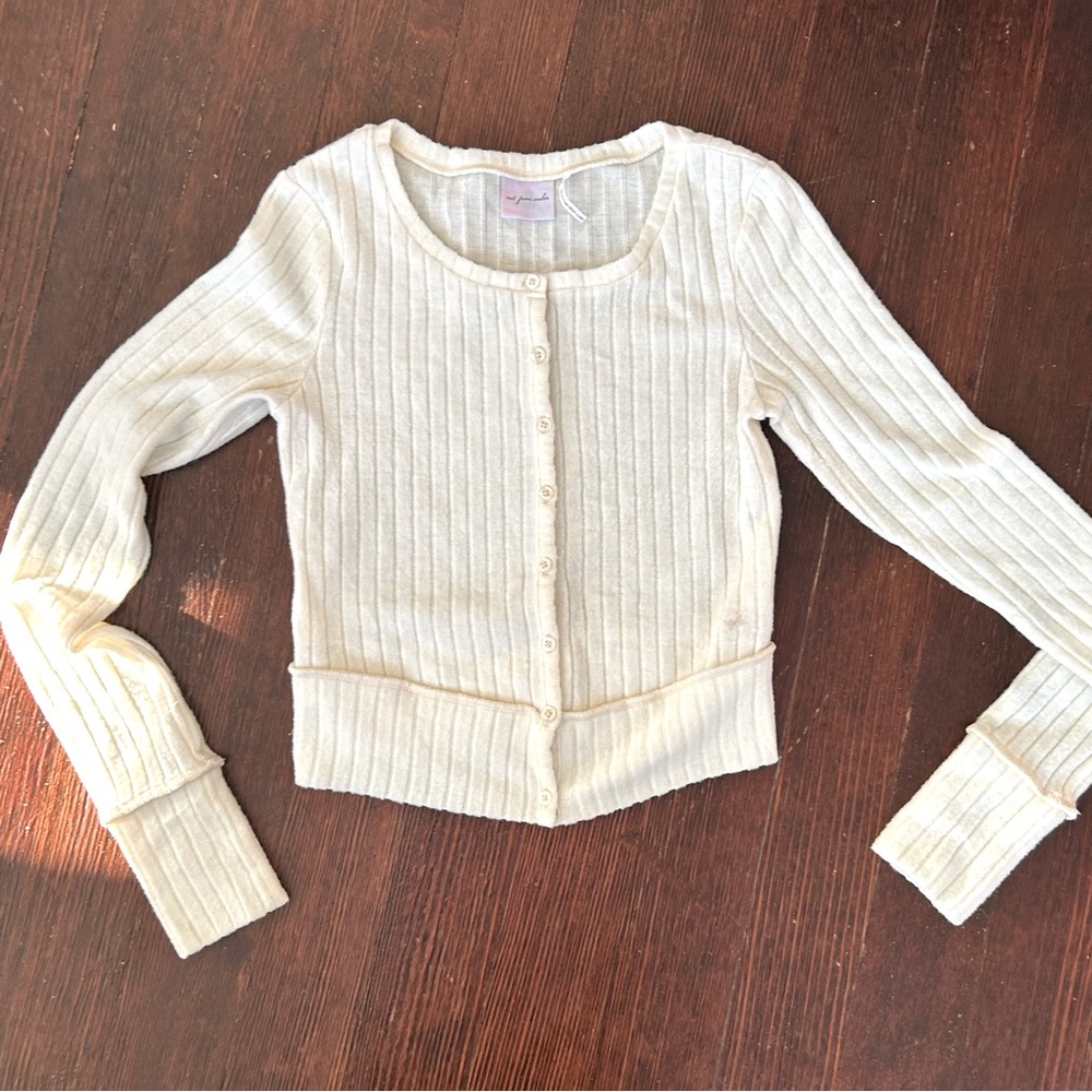 Out From Under / Soft Ribbed Button up Cardigan Cream colored Small